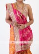 Orange And Rani Silk Saree